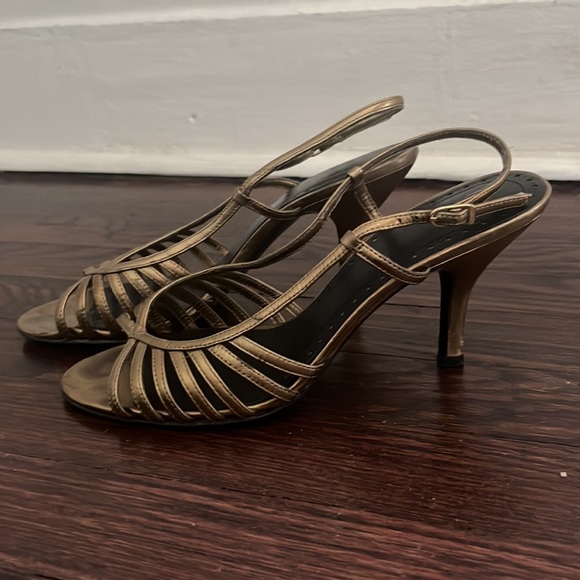 Zara heels Art Deco Metallic Leather Bronze Cage Slingback size EU38 - Picture 2 of 4